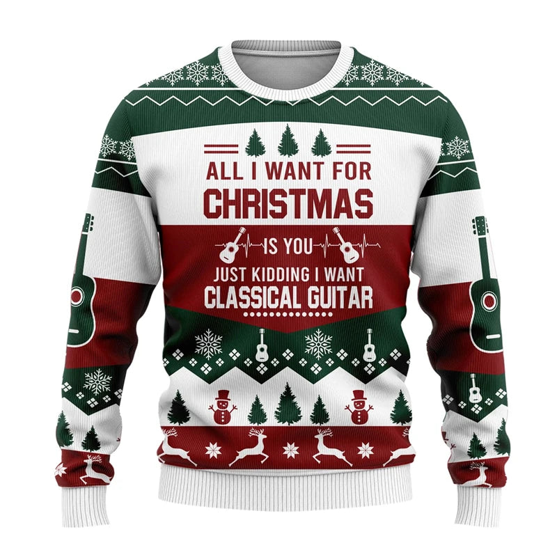 Guitar Christmas Sweaters For Men Clothes Music Cheer Graphic Sweatshirts Harajuku Musical Instrument Women Sweaters Unisex Tops