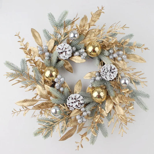Christmas Decoration 2026 Christmas Wreath For Front Door Artificial Golden Flower Garland Pinecone Rattan Set Hanging Outdoor