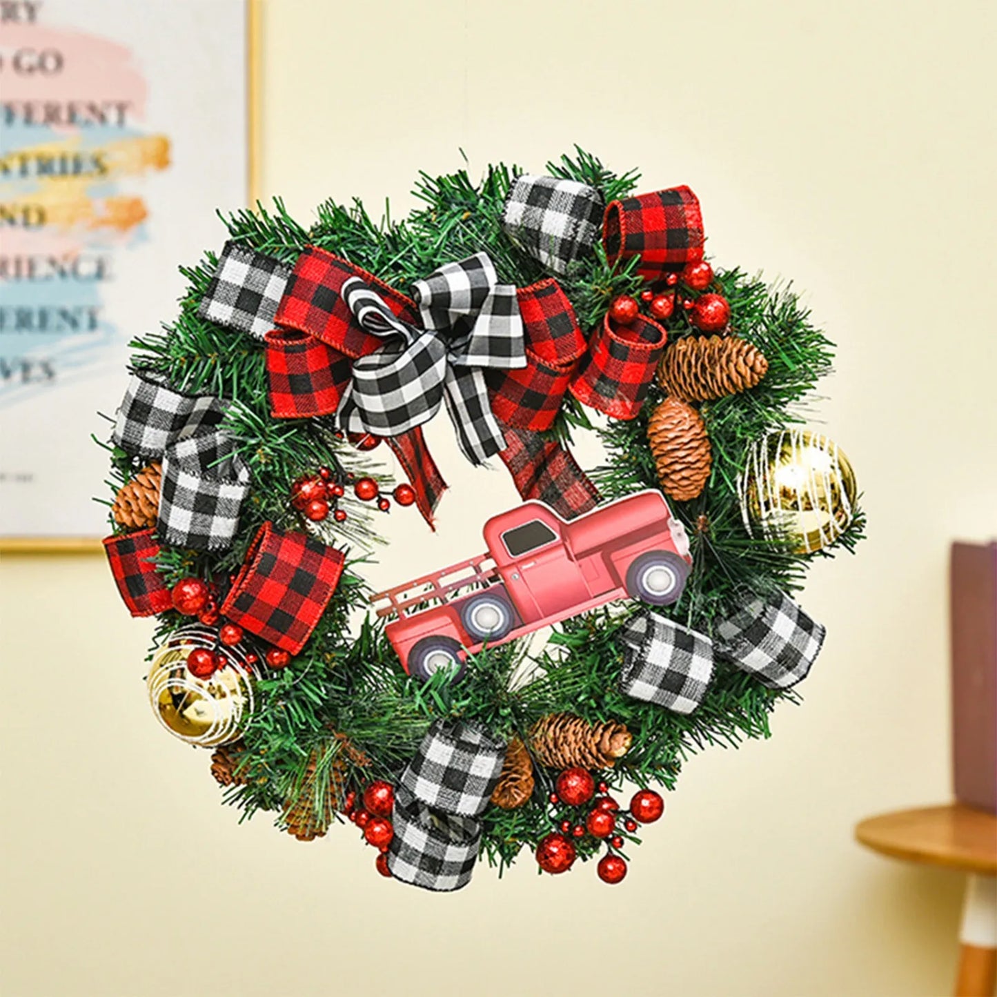 Christmas Wreath Door Decoration with Snowflake Merry Christmas Flower Simulation Door Hanging Decoration Home Party Supply