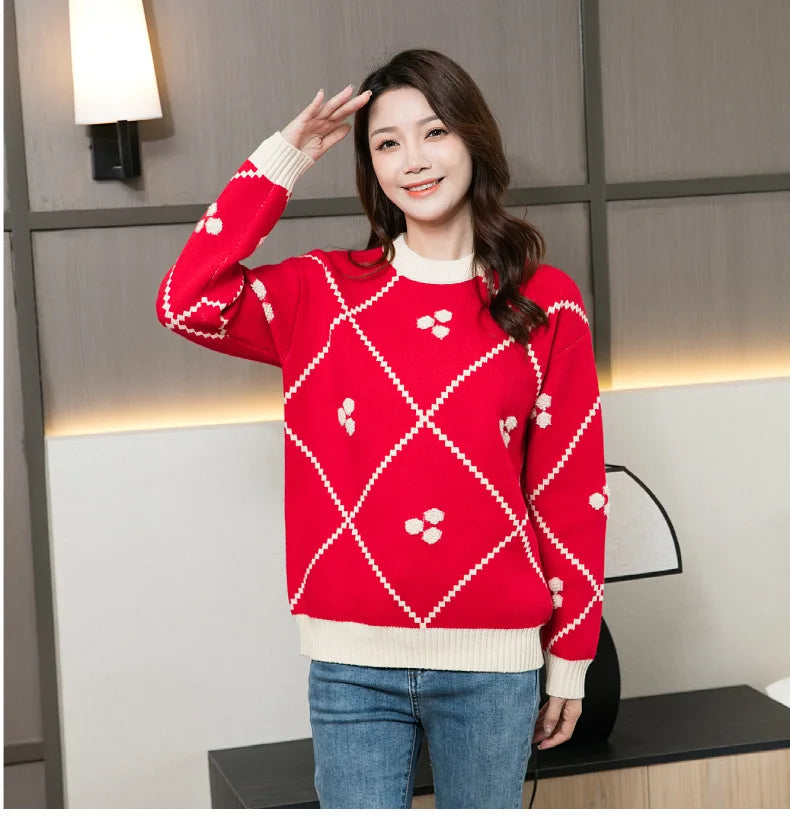 Christmas Sweater for The Whole Family Happy New Year Knit Tops Mum and Daughter Matching Red Jumper Dad and Son Black Knitwear