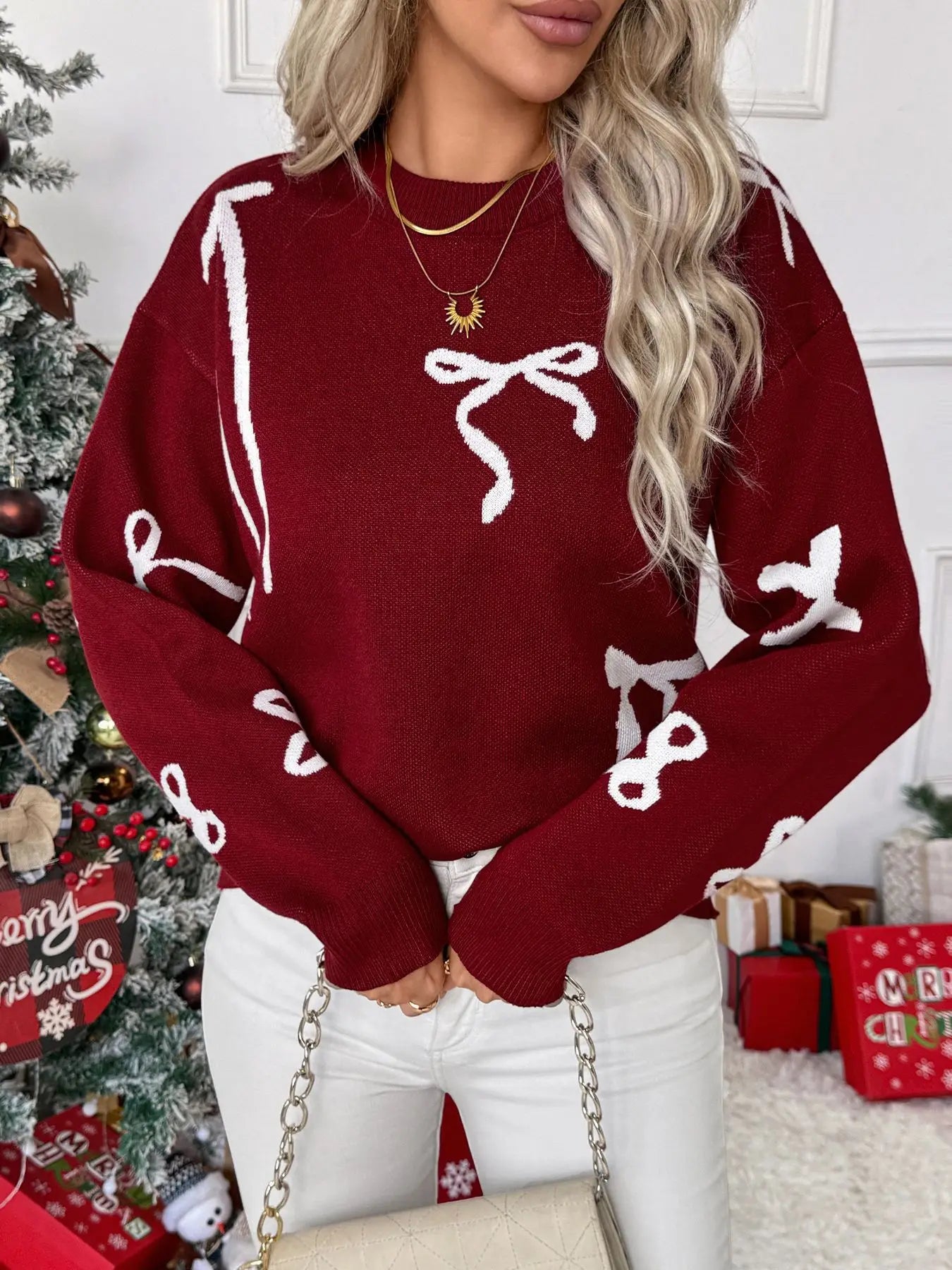 Christmas Sweaters For Women Casual O Neck Long Sleeve Know Printed Jumper Women Autumn Winter Know Pullover White Red