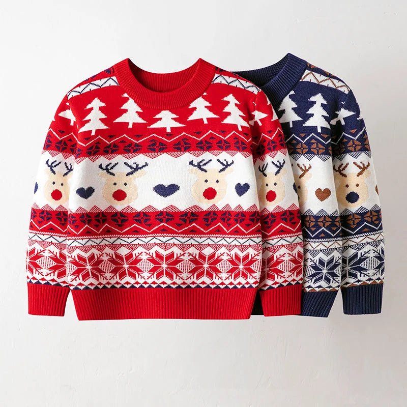 Christmas Kids Sweaters Xmas Boys Girls Cartoon Pullover Children's Autumn Winter Knitted Jumper Toddler Casual Warm Clothing