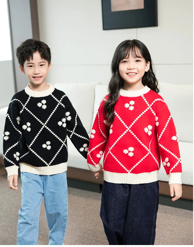 Christmas Sweater for The Whole Family Happy New Year Knit Tops Mum and Daughter Matching Red Jumper Dad and Son Black Knitwear