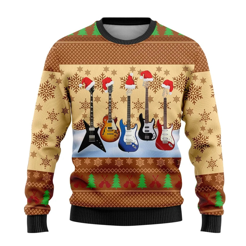 Guitar Christmas Sweaters For Men Clothes Music Cheer Graphic Sweatshirts Harajuku Musical Instrument Women Sweaters Unisex Tops