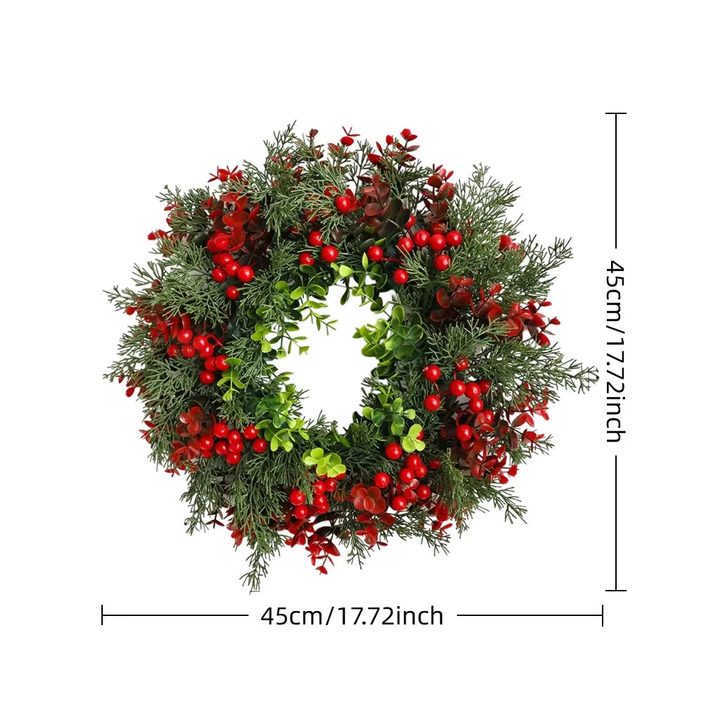 2025 Christmas Wreath - Realistic Red & Green Leaves, Festive Vibe. Premium Plastic, Waterproof Durable, Indoor & Outdoor Use.