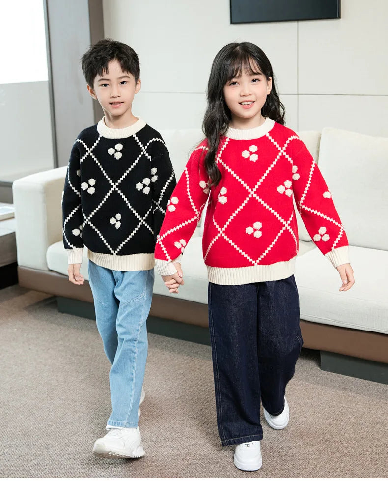 Christmas Sweater for The Whole Family Happy New Year Knit Tops Mum and Daughter Matching Red Jumper Dad and Son Black Knitwear