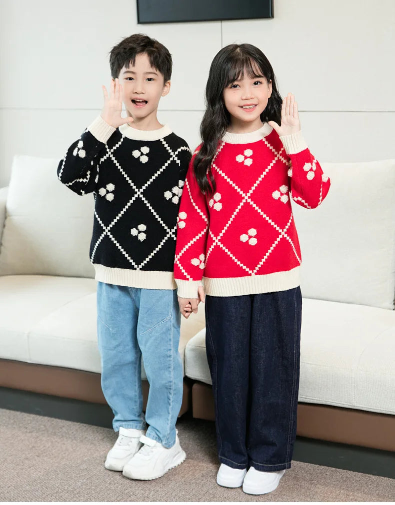 Christmas Sweater for The Whole Family Happy New Year Knit Tops Mum and Daughter Matching Red Jumper Dad and Son Black Knitwear