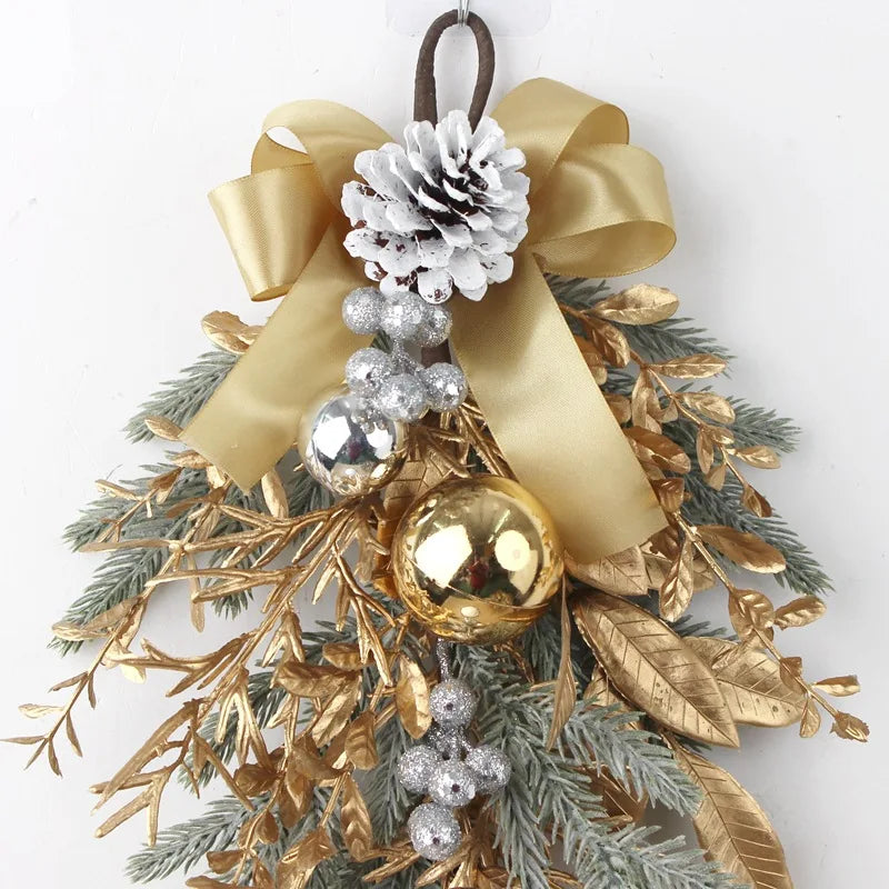 Christmas Decoration 2026 Christmas Wreath For Front Door Artificial Golden Flower Garland Pinecone Rattan Set Hanging Outdoor