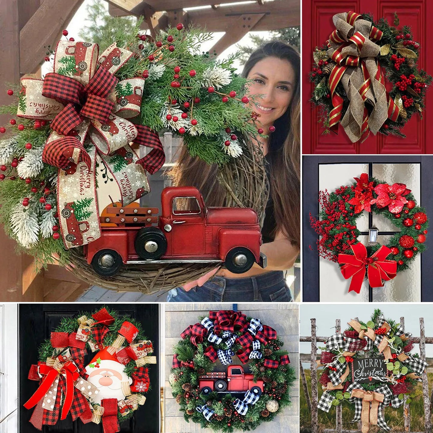 Christmas Wreath Door Decoration with Snowflake Merry Christmas Flower Simulation Door Hanging Decoration Home Party Supply