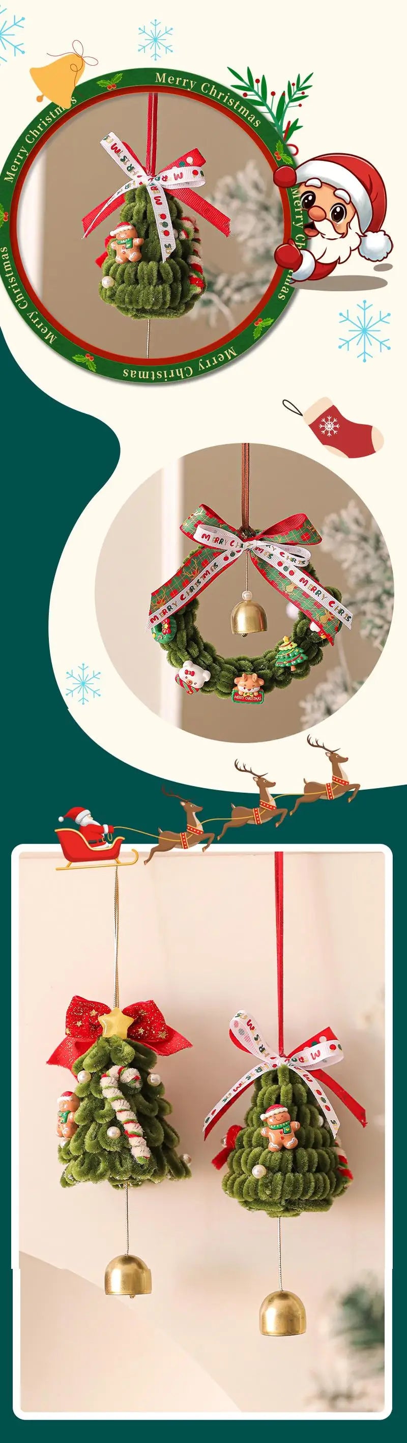 Christmas Bell Wreath Door Hanger - Festive Tree Ornament Decoration