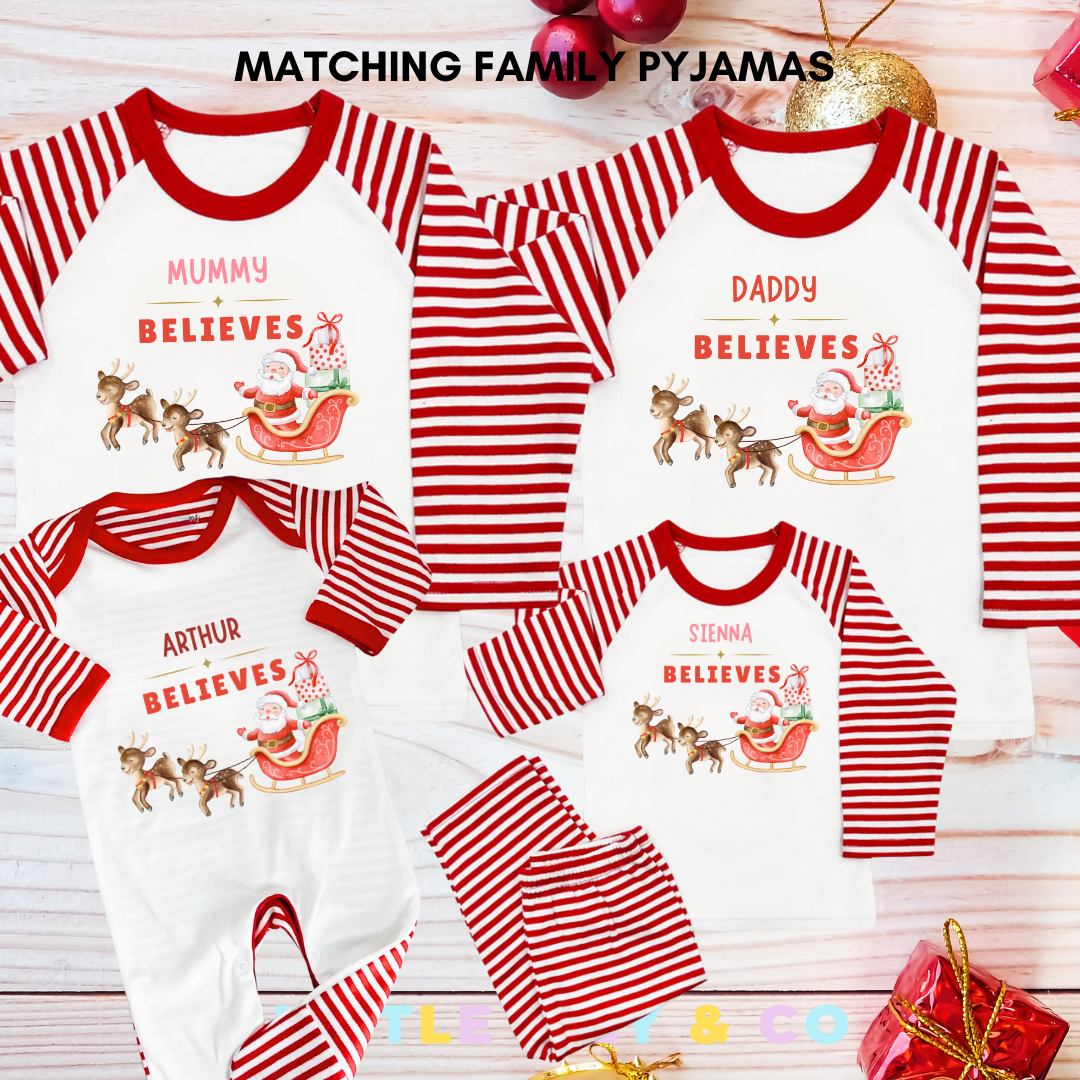 Personalised ADULT Christmas Pyjamas Red Striped Pyjamas - MATCHING FAMILY PYJAMAS