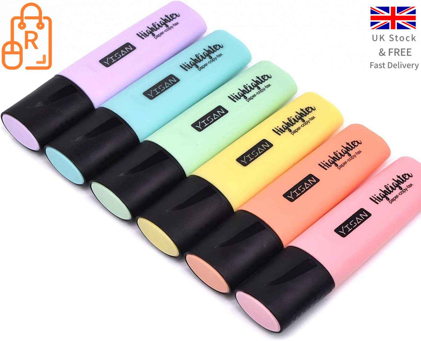 Pastel Highlighters Chisel Tip Markers Quick Drying 6 Colour Set for Creativity