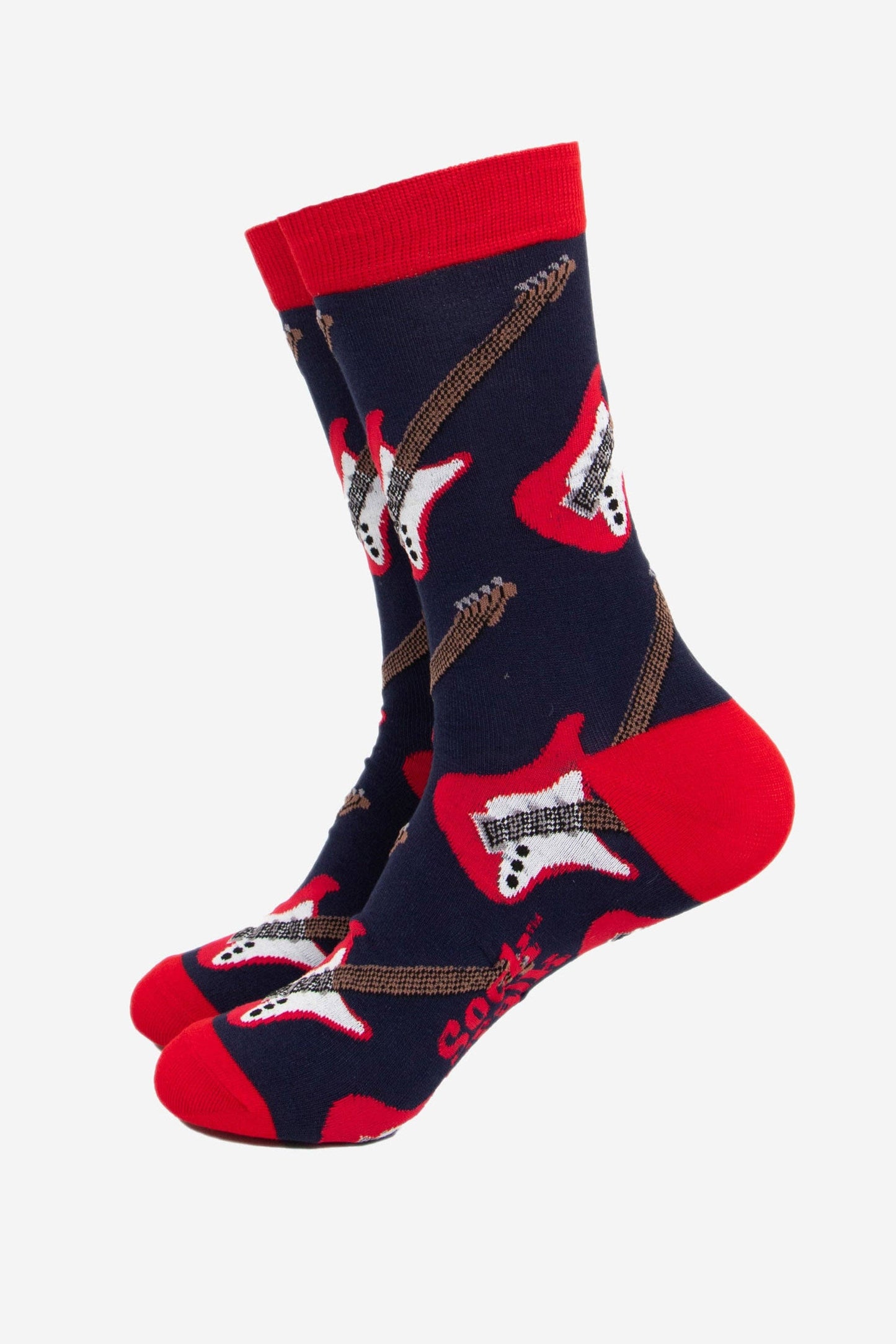 Men's Bamboo Socks- Blue/Red, Guitars