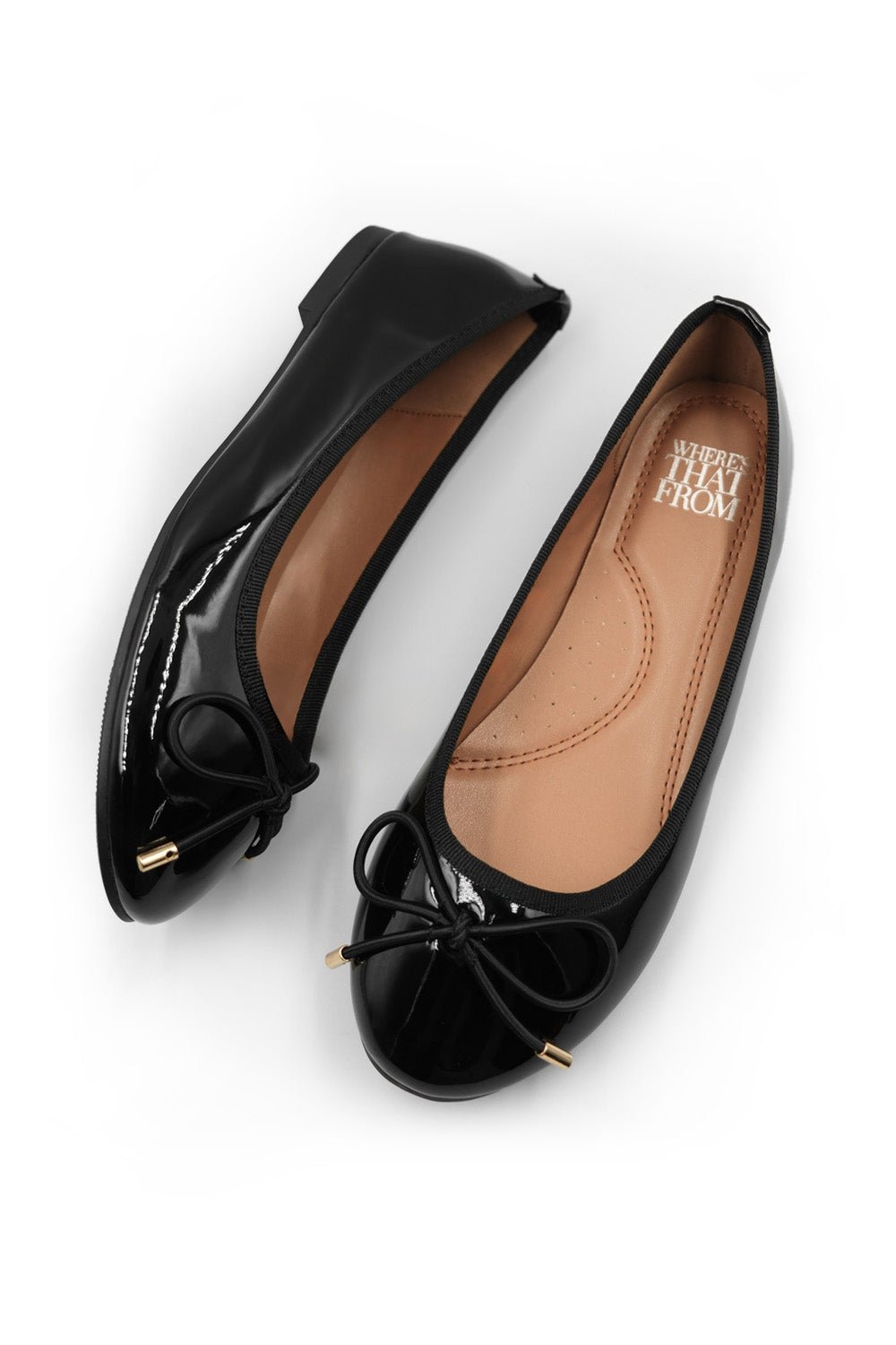 BEXLEY SLIP ON FLAT PUMPS IN BLACK PATENT FAUX LEATHER - Popular trends empire