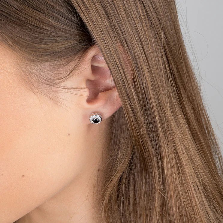 Black Onyx Halo Stud Earrings - Popular trends empire