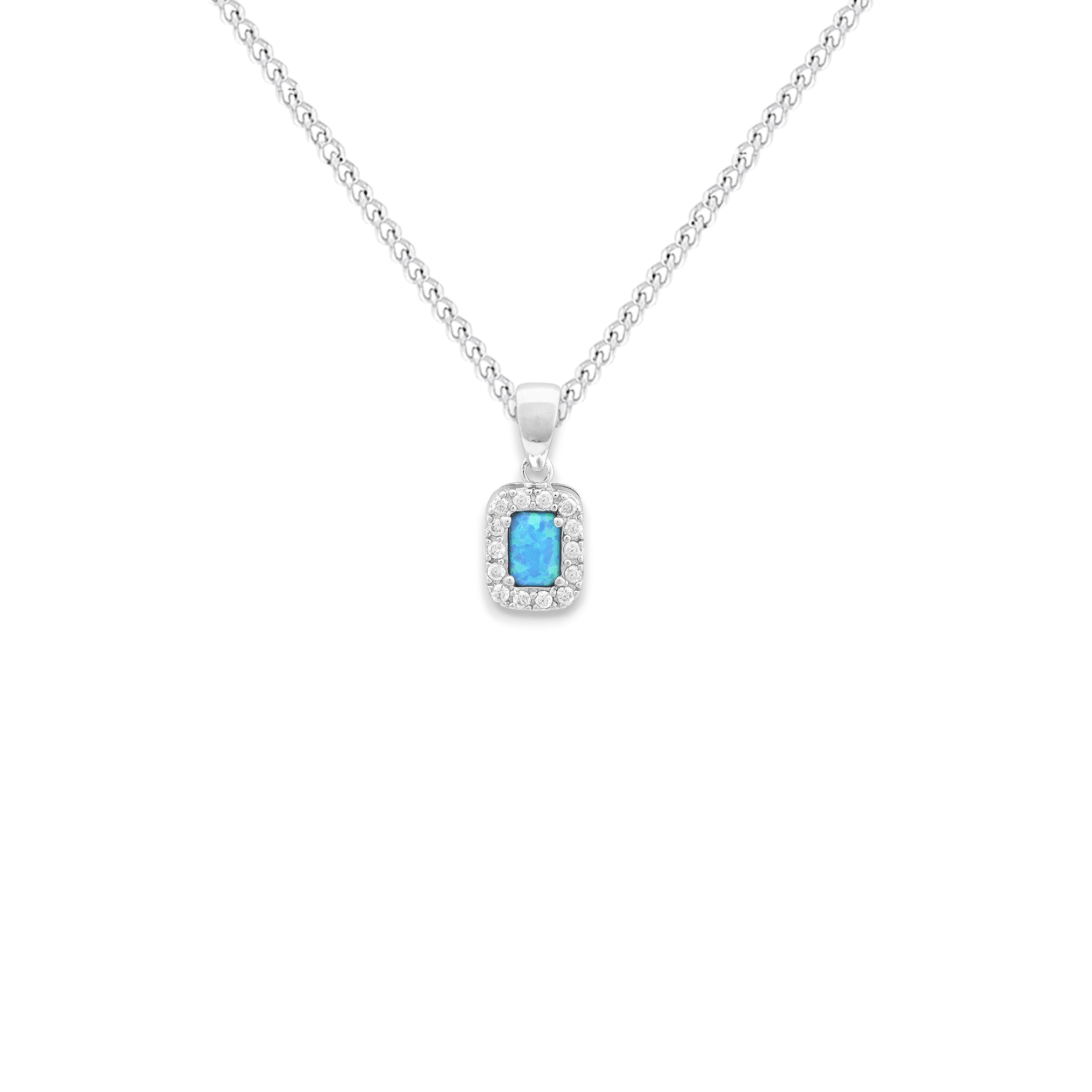 Blue Opal Halo Pendant Necklace - Popular trends empire