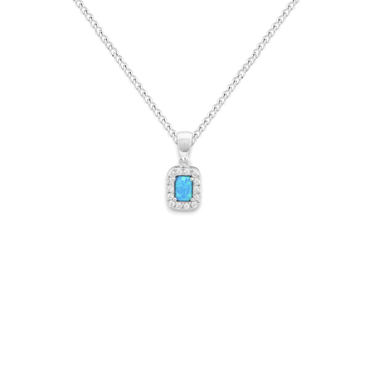 Blue Opal Halo Pendant Necklace - Popular trends empire