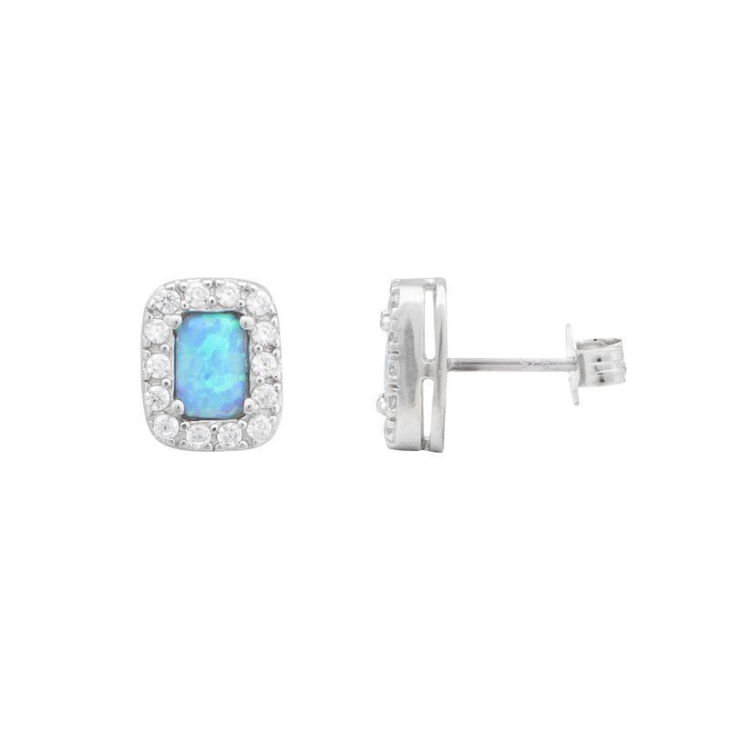Blue Opal Halo Stud Earrings - Popular trends empire