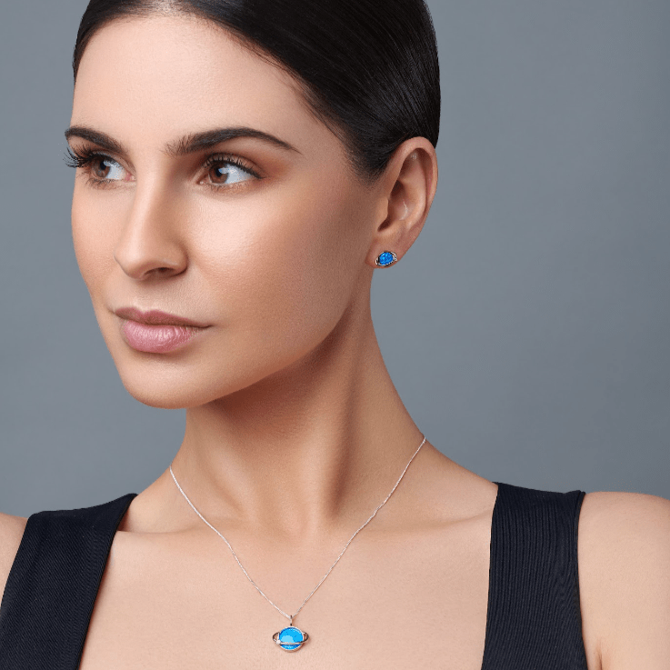 Blue Opal Saturn Pendant Necklace - Popular trends empire