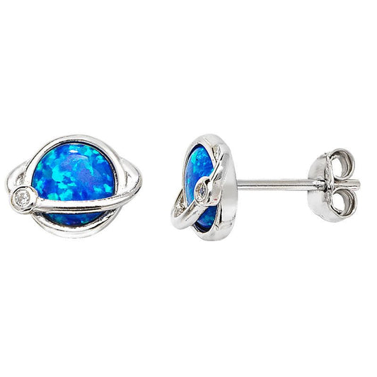 Blue Opal Saturn Stud Earrings - Popular trends empire
