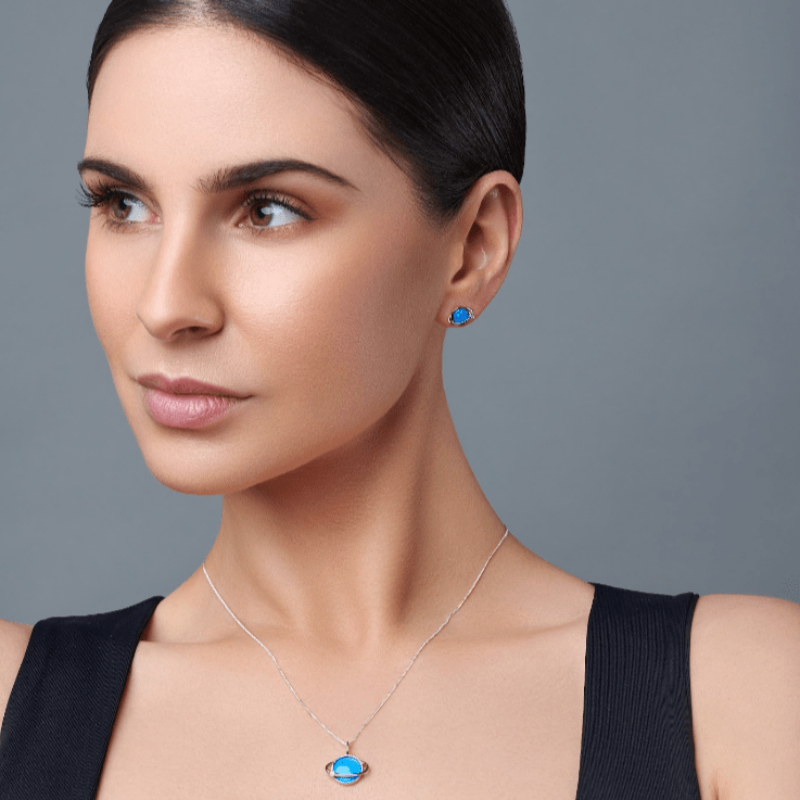 Blue Opal Saturn Stud Earrings - Popular trends empire