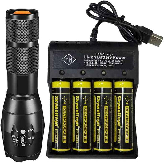 Bright Flashlight Torches with 4 - Slot Charger and 4 Rechargeable Batteries - Popular trends empire