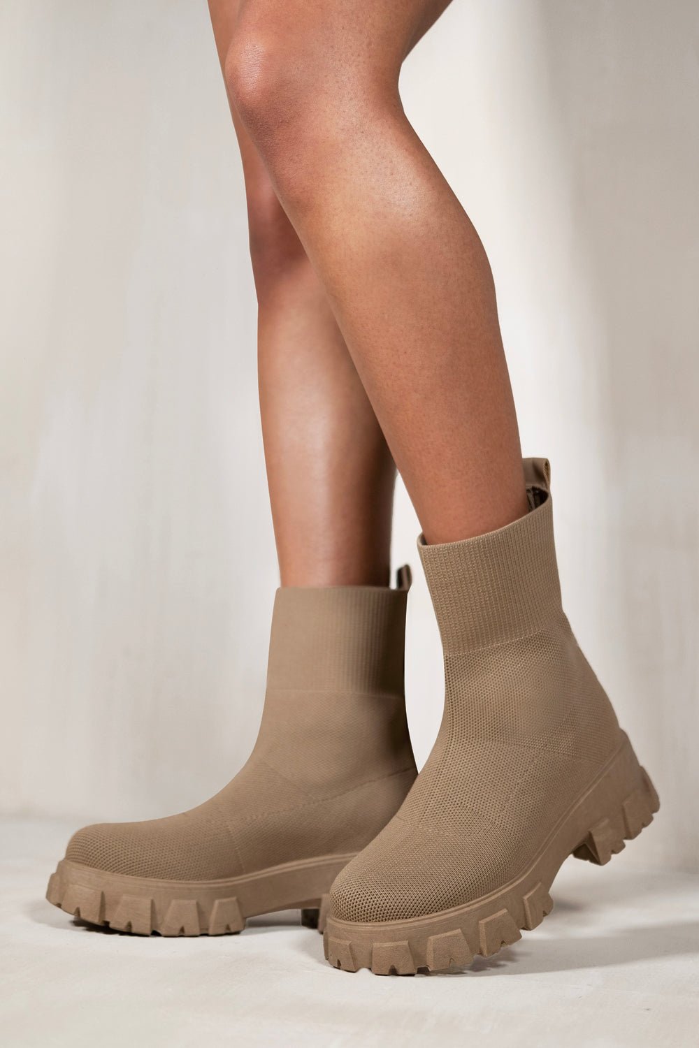 CHELSEA CHUNKY BOOT WITH KNITTED SOCK IN CAMEL - Popular trends empire