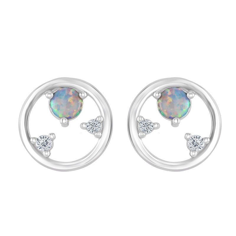 Circle Opal and CZ Stud Earrings - Popular trends empire