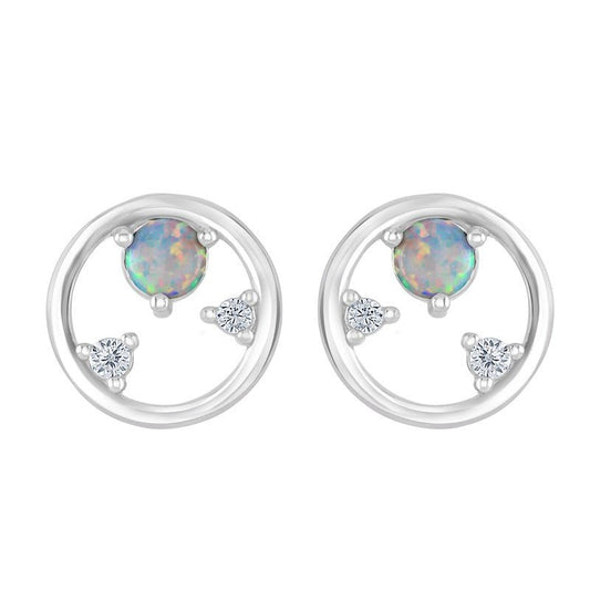 Circle Opal and CZ Stud Earrings - Popular trends empire