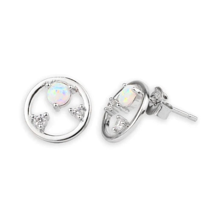 Circle Opal and CZ Stud Earrings - Popular trends empire