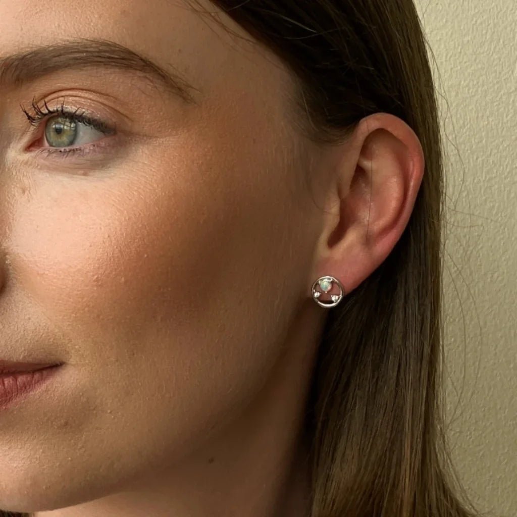 Circle Opal and CZ Stud Earrings - Popular trends empire