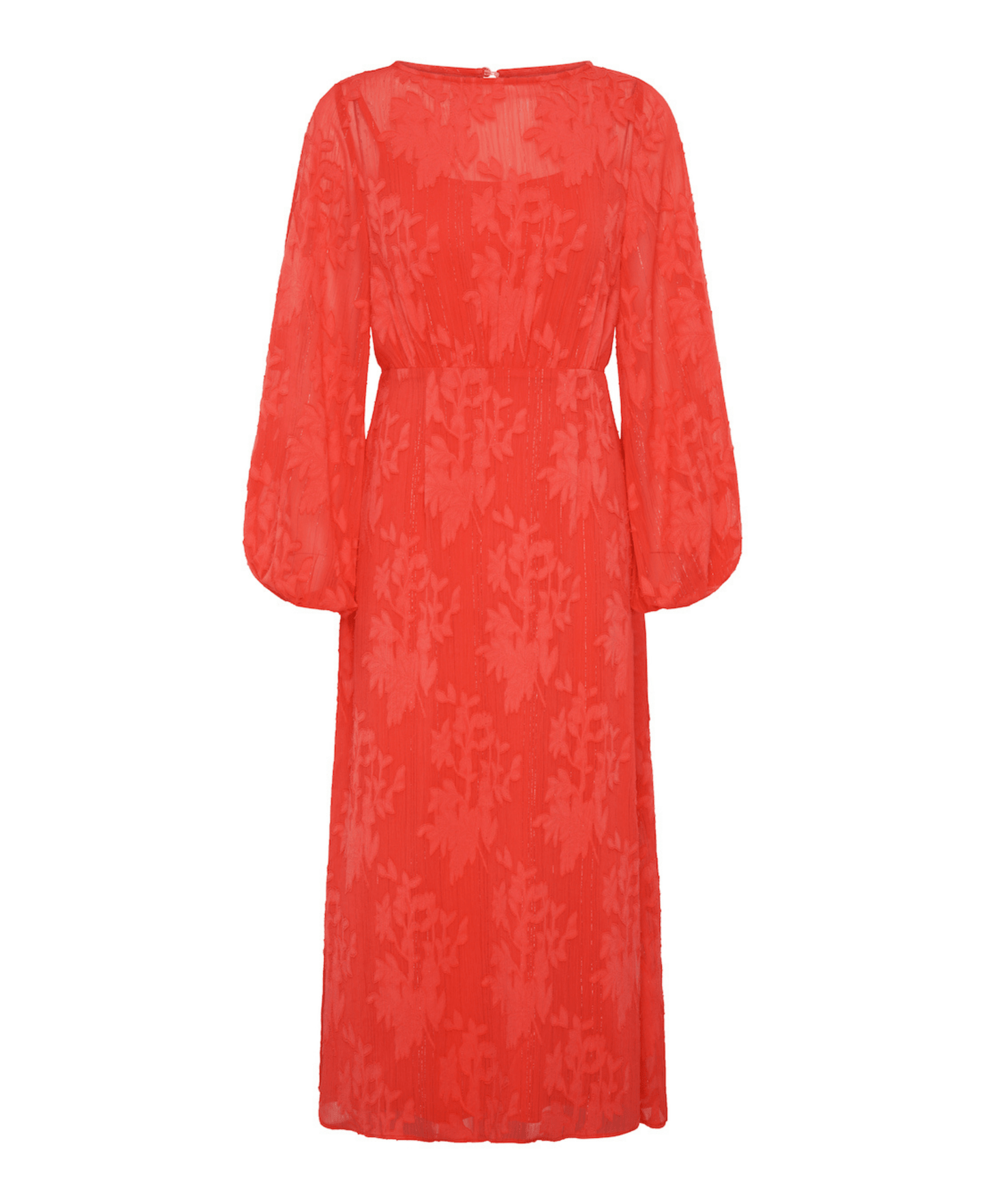 Coral Long Sleeve Jacquard Midi Dress - Popular trends empire