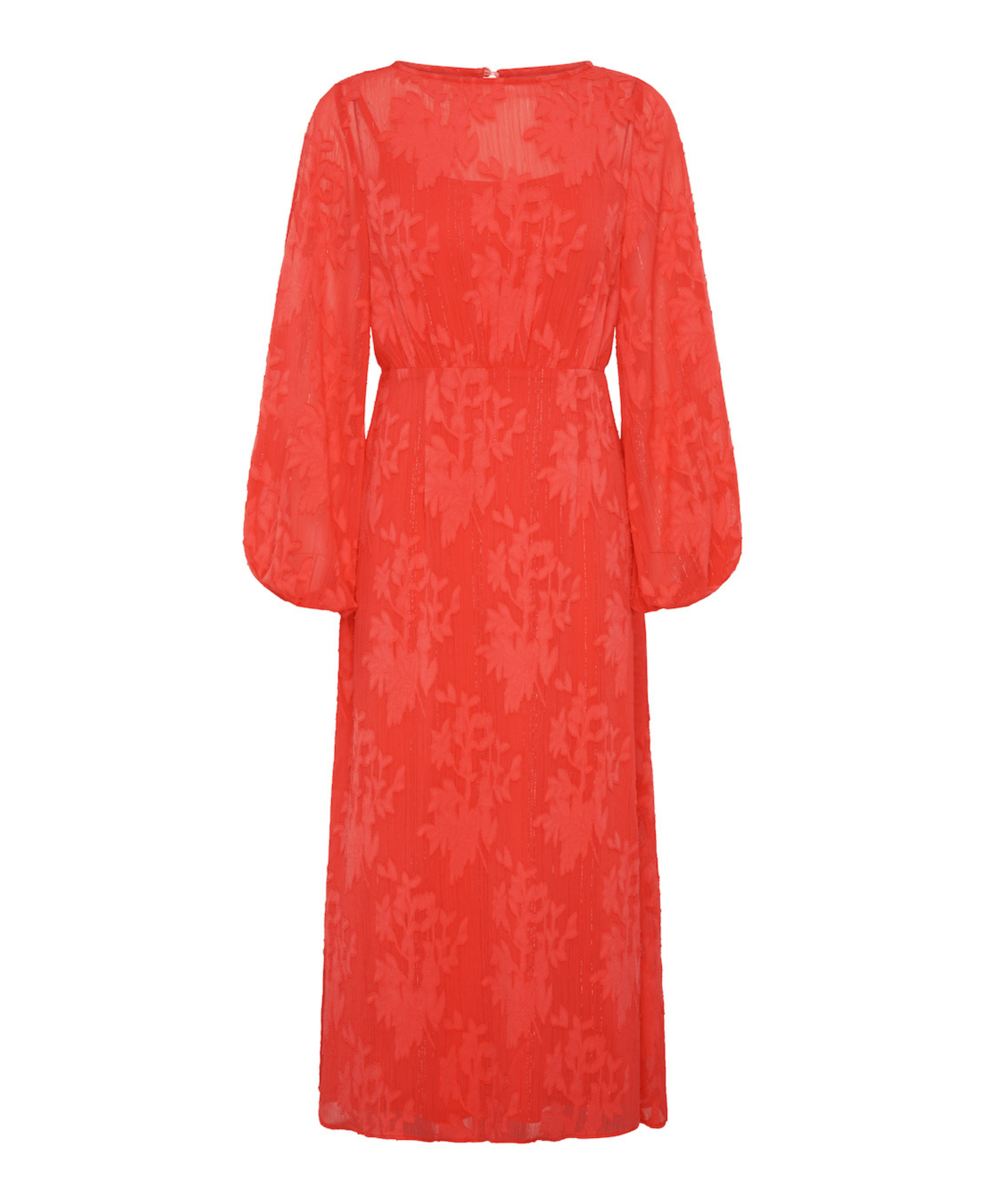 Coral Long Sleeve Jacquard Midi Dress - Popular trends empire