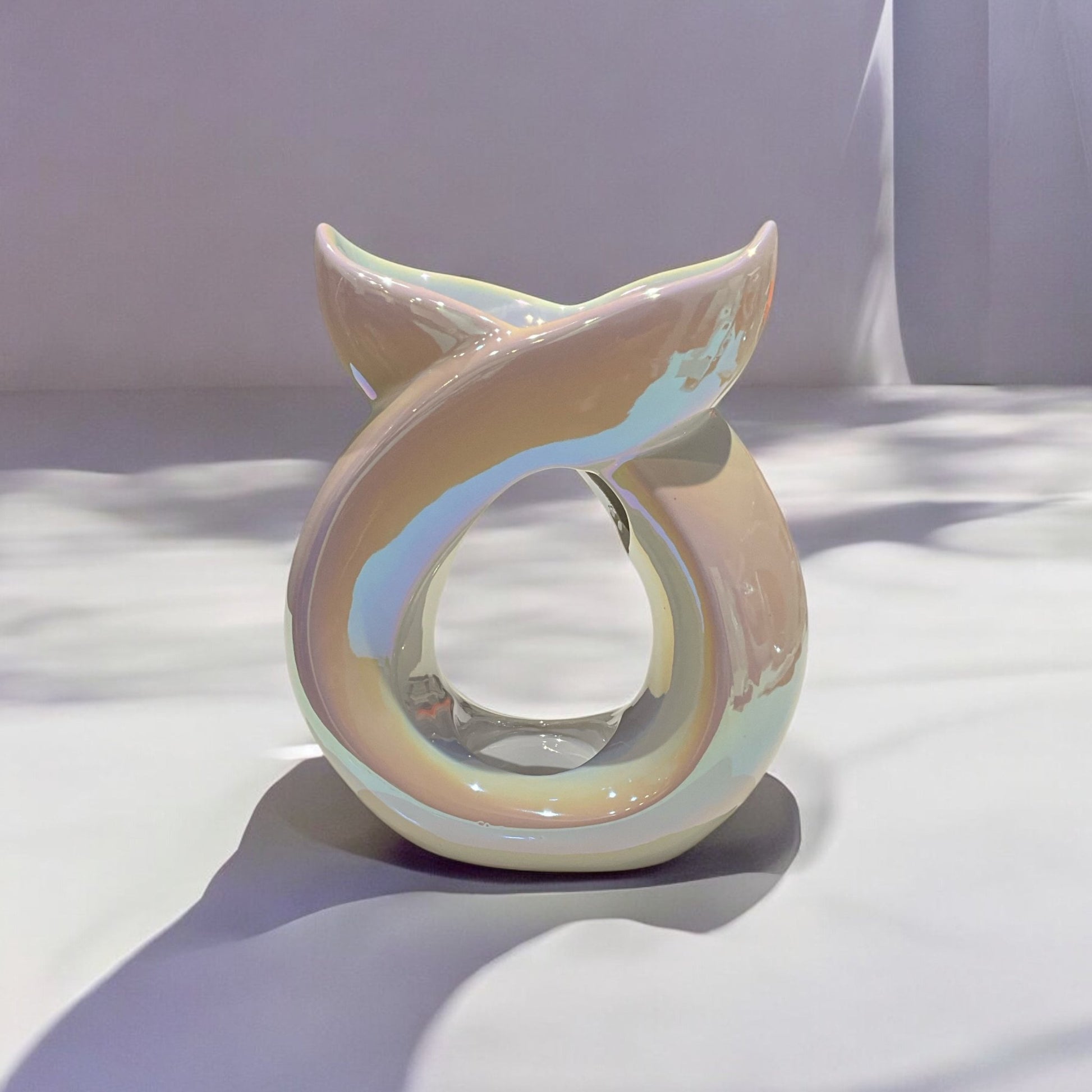 Crossover Ceramic Tea Light Wax Burner/Melter - White Iridescent - Popular trends empire