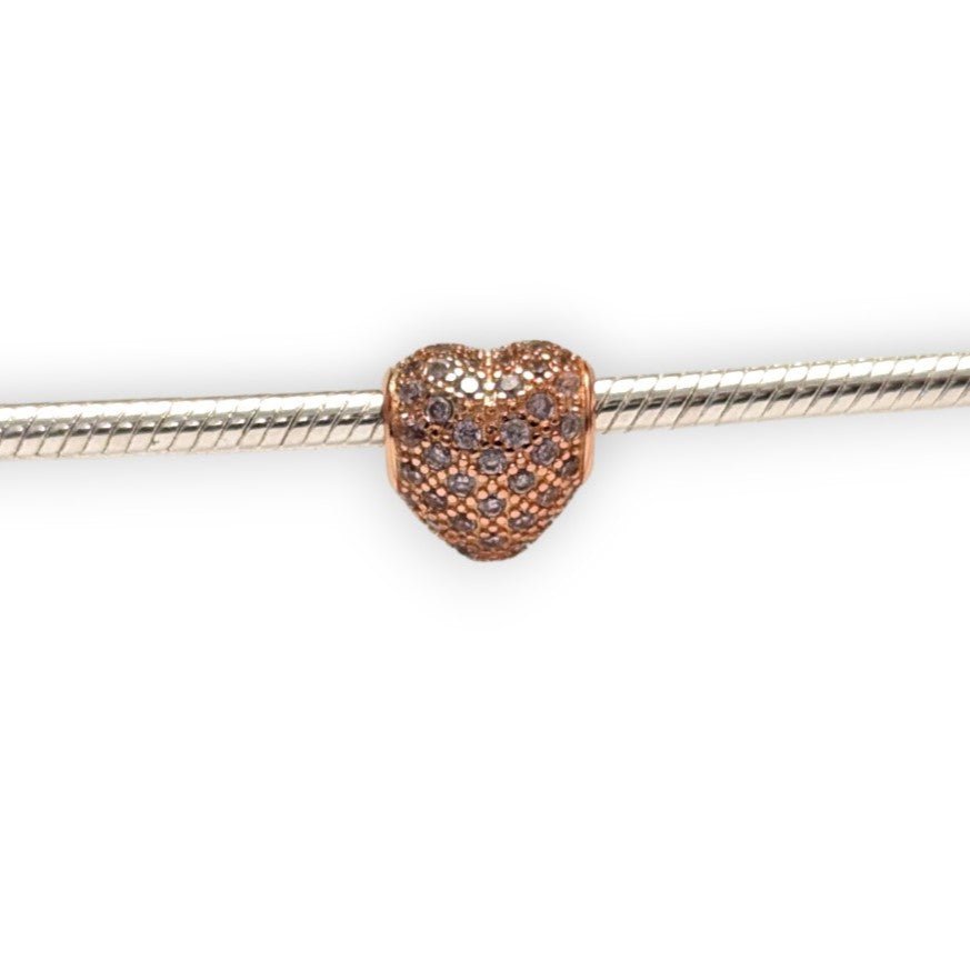 Cubic Zirconia Heart Bead Charm - Popular trends empire