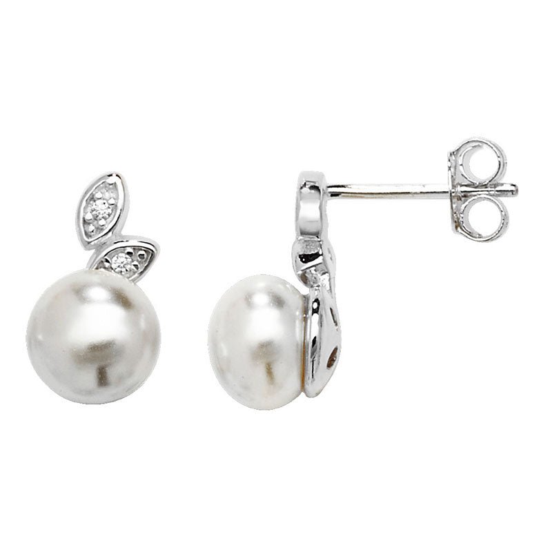 Cubic Zirconia Leaf and Pearl Studs - Popular trends empire