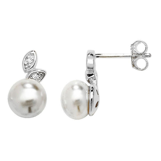 Cubic Zirconia Leaf and Pearl Studs - Popular trends empire