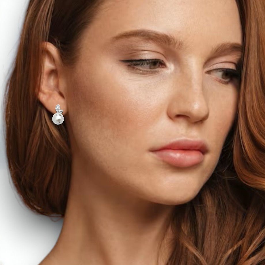 Cubic Zirconia Leaf and Pearl Studs - Popular trends empire