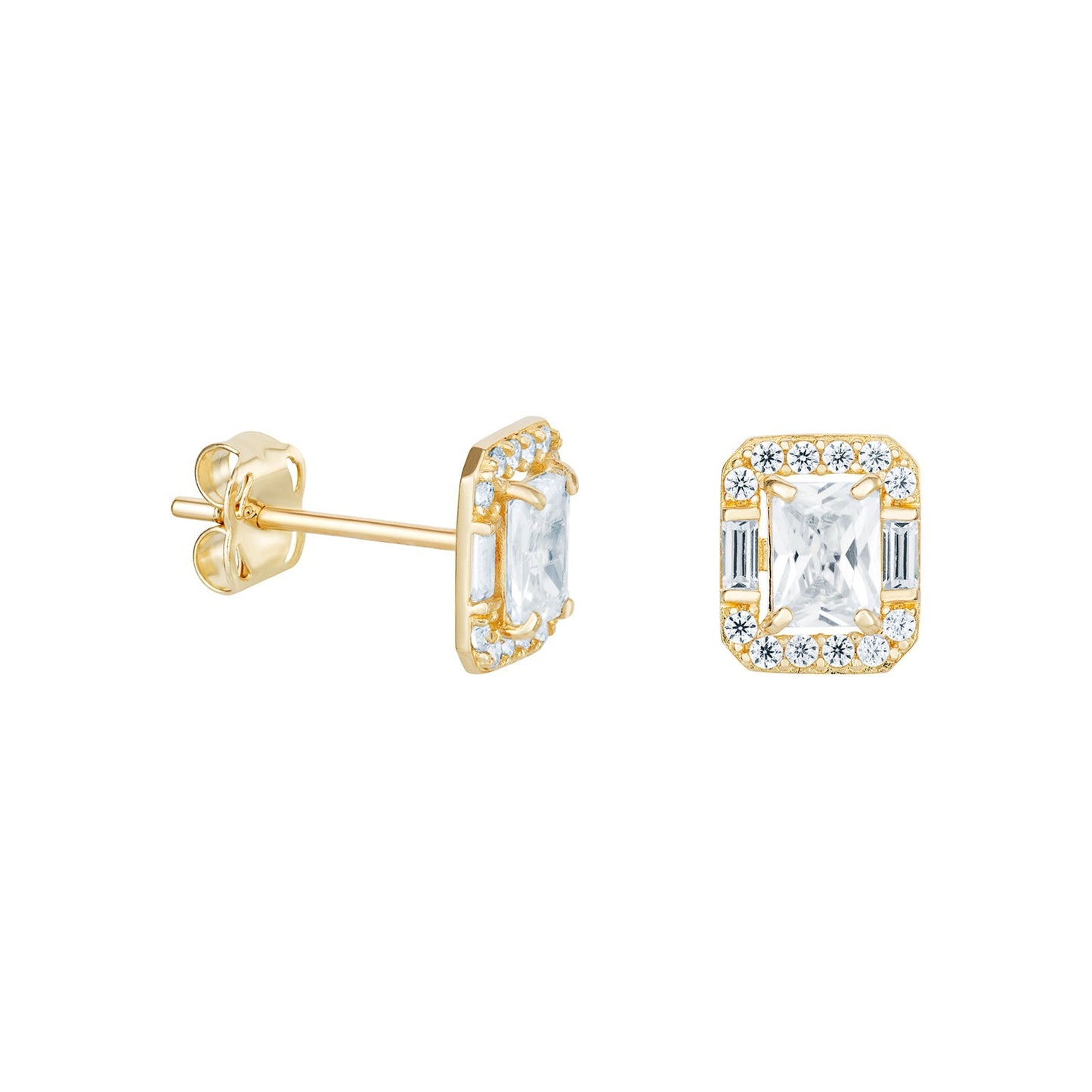 Cubic Zirconia Rectangle Halo Stud Earrings - Popular trends empire