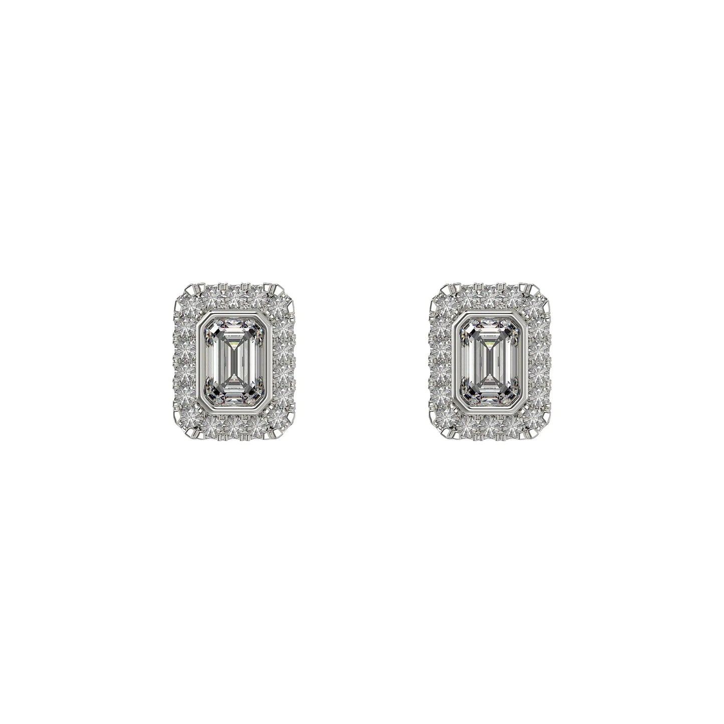 Cubic Zirconia Rectangle Halo Stud Earrings - Popular trends empire