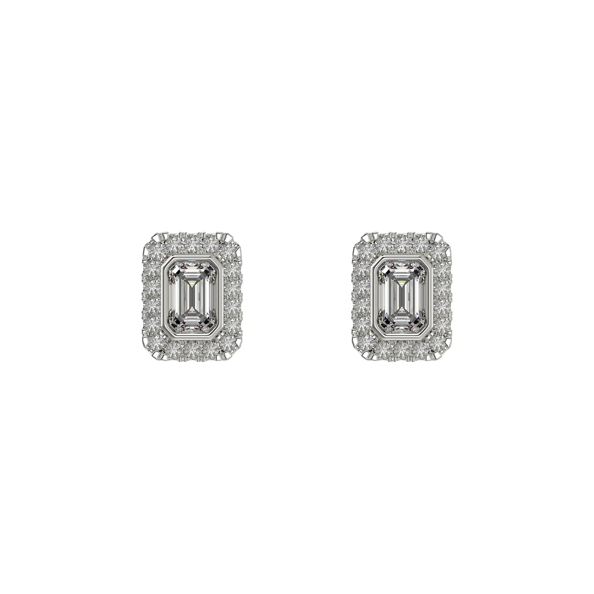 Cubic Zirconia Rectangle Halo Stud Earrings - Popular trends empire