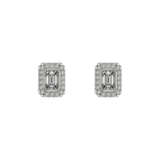 Cubic Zirconia Rectangle Halo Stud Earrings - Popular trends empire