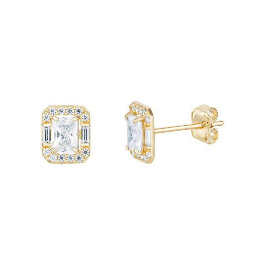 Cubic Zirconia Rectangle Halo Stud Earrings - Popular trends empire
