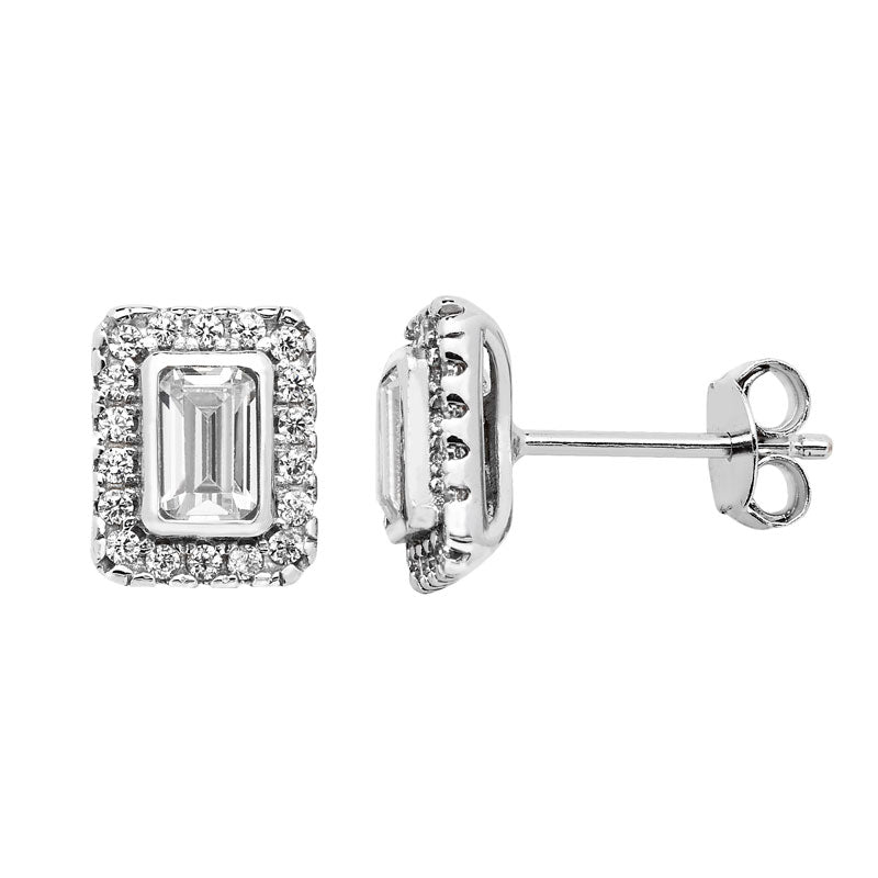 Cubic Zirconia Rectangle Halo Stud Earrings - Popular trends empire
