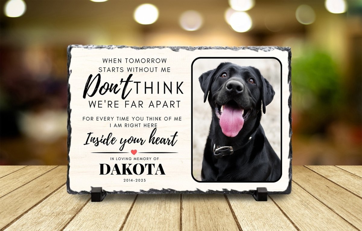 Custom Pet Memorial – Personalised Dog Photo Plaque on Natural Slate Rock Frame - Popular trends empire