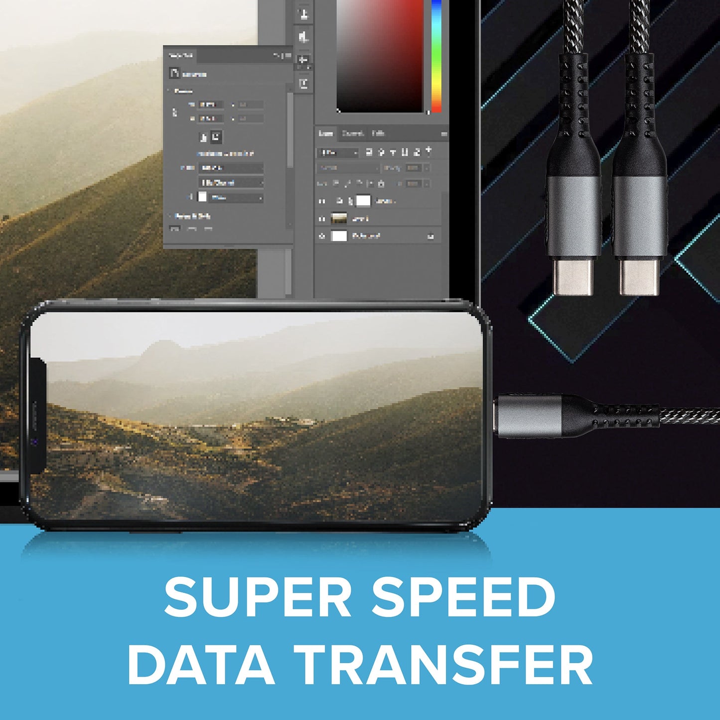 Maplin USB-C to USB-C 60W PD Braided Cable - Silver