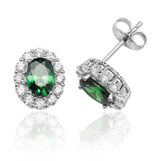 Emerald Oval Halo Earrings - Popular trends empire