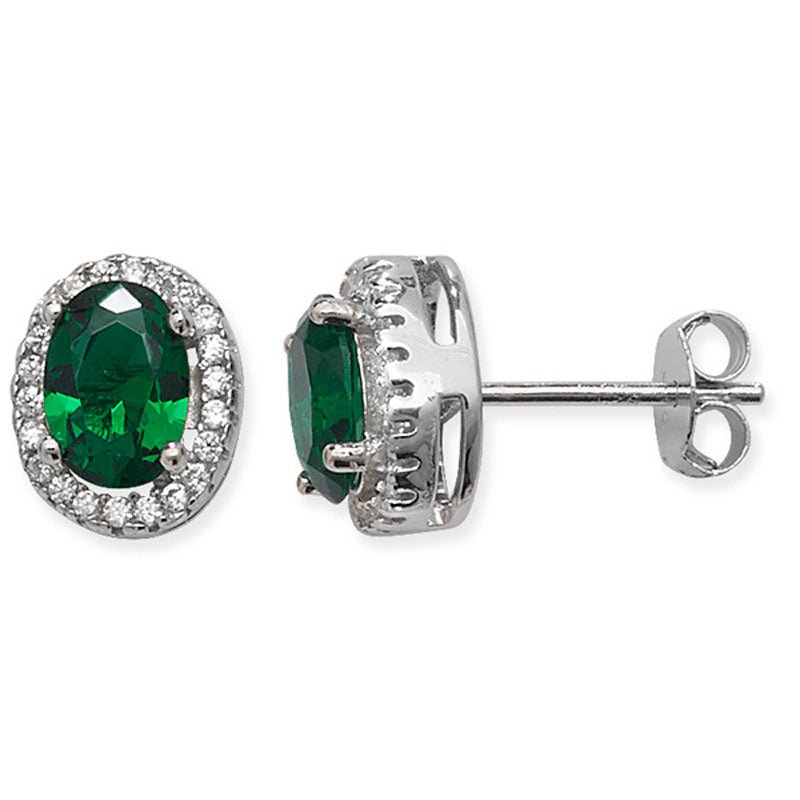 Emerald Oval Halo Stud Earrings - Popular trends empire
