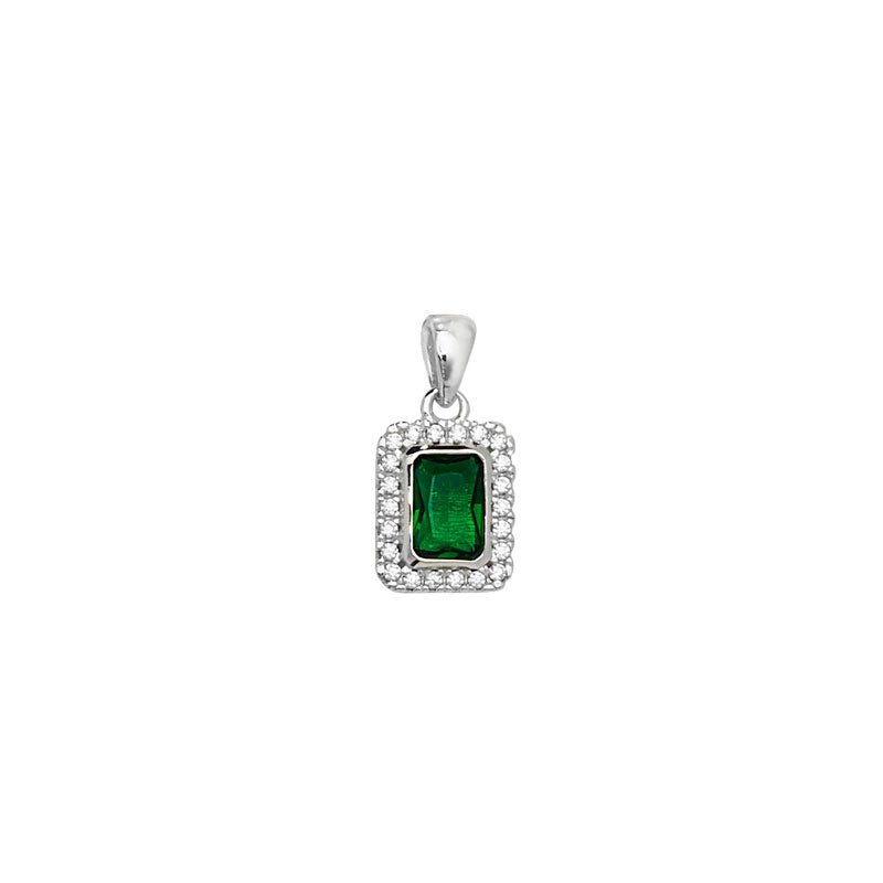 Emerald Rectangle Halo Pendant Necklace - Popular trends empire