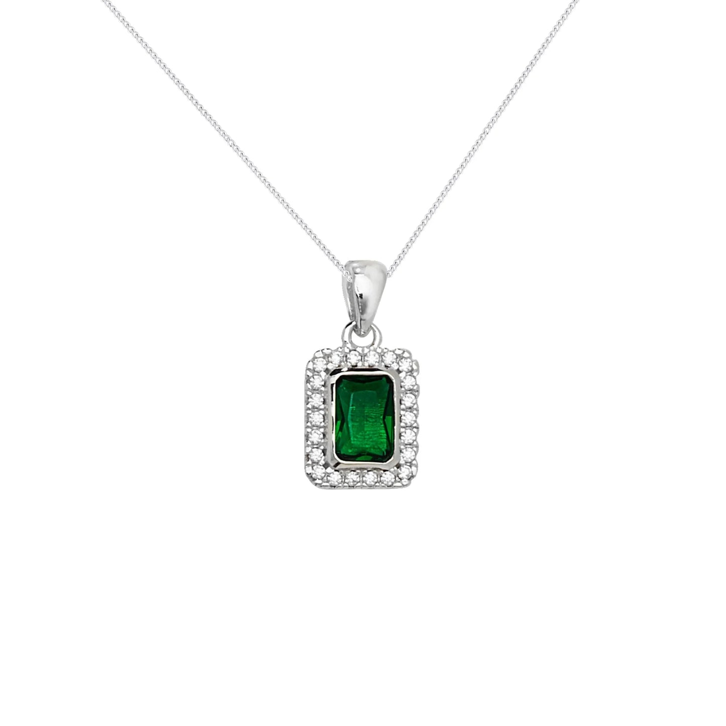 Emerald Rectangle Halo Pendant Necklace - Popular trends empire